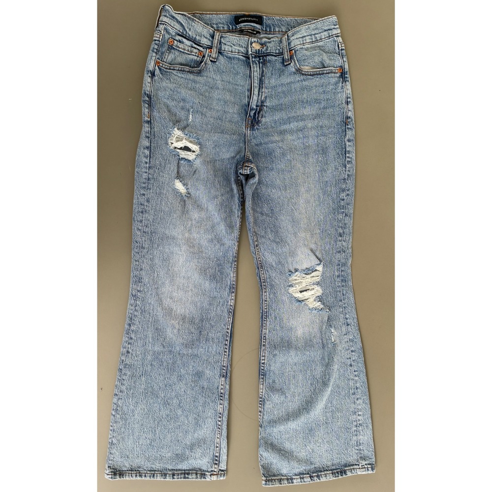Aeropostale High Rise Flare Jeans Distressed Light Wash Denim Womens 12S Y2K